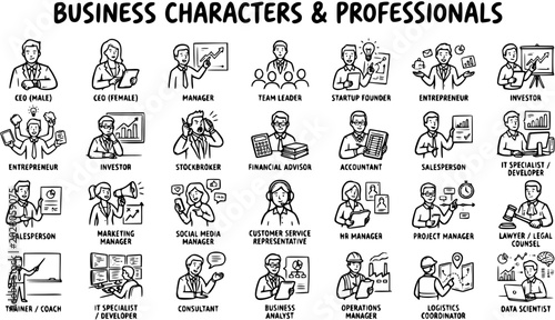 Foto Business Characters  Professionals Collection - Line Art Icons for Diverse Indus