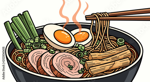 Delicious bowl of ramen noodles meal.