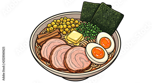 Delicious bowl of ramen noodles meal.