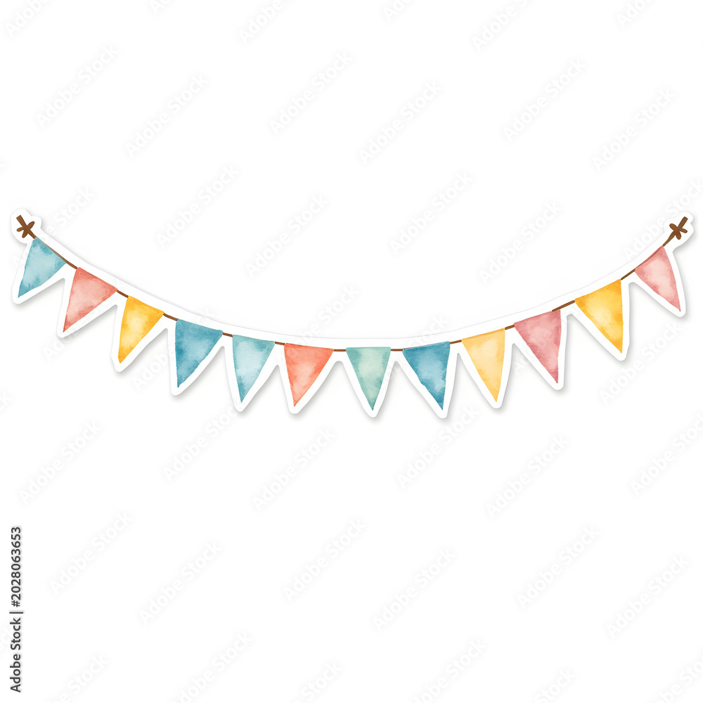 Fototapeta premium Colorful watercolor pennant banner hanging in cheerful festive style