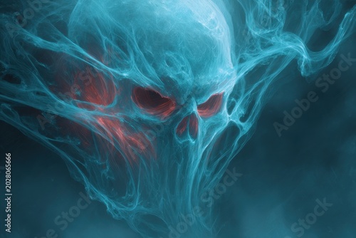 Surreal Smoke Skull: An Abstract Creepy Portrait Emerging from Mist