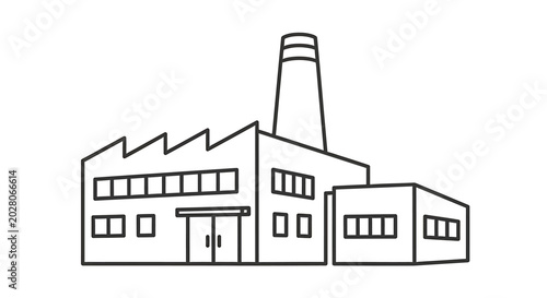 Industrial factory building with chimney.