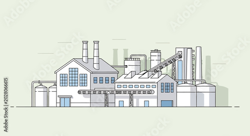 Industrial factory building with chimneys.