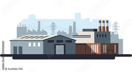 Industrial Factory Building with Containers.