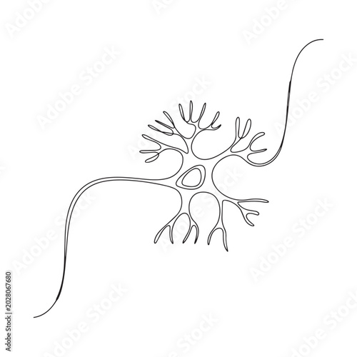Single line art of human neuron cell depicting neural network and nervous system structure.