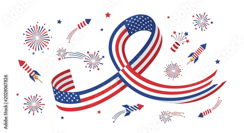 Photos American Flag Ribbon Fireworks Patriotic Symbol.