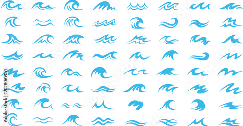 Fotografie Blue water sea waves elements vector set