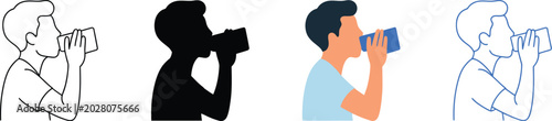 Quadro su tela Drinking water, Hydration icon vector, man drinking water from bottle representing wellness health fitness and staying hydrated concept illustration