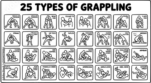 Konstfotografi Martial Arts Grappling Techniques: 25 Black and White Line Art Icons