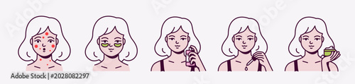 Fotografie Woman skincare routine icon set