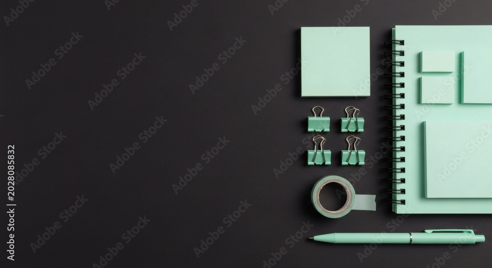 Fototapeta premium Elegant Stationery Set on Dark Background with Copy Space for Design.