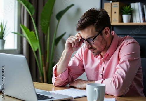 Man Working at Laptop in Home Office