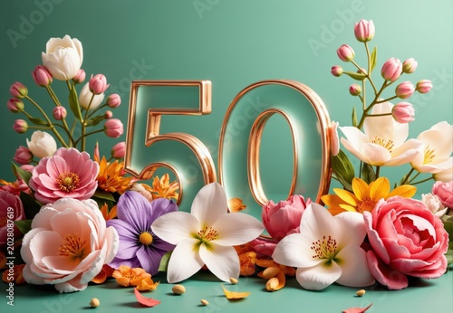 Number Fifty with Floral Arrangement