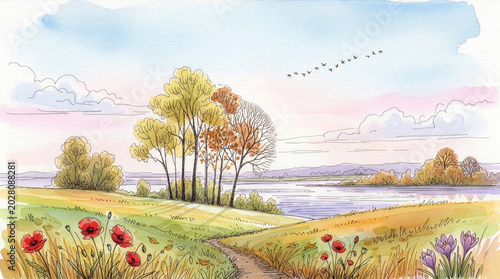 Spring Meadow by the River