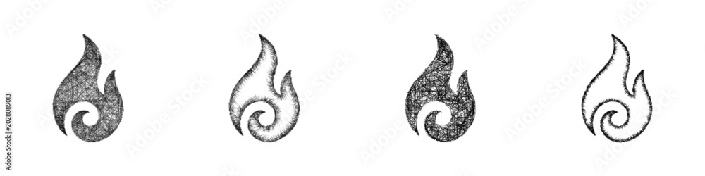 Fototapeta premium Sketch monochrome flame logo design set