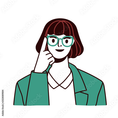 Business woman adjusting glasses on face with hand, finger. Female office wor...