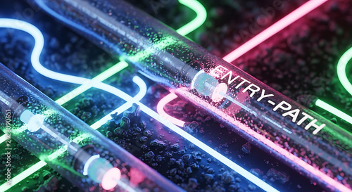Futuristic Abstract Neon Glowing Entry Path Fiber Optic Background