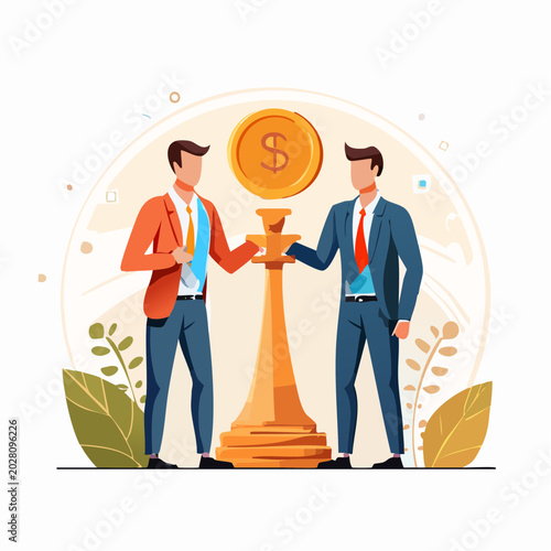 Economic competition concept with business rivalry visualization, vector art