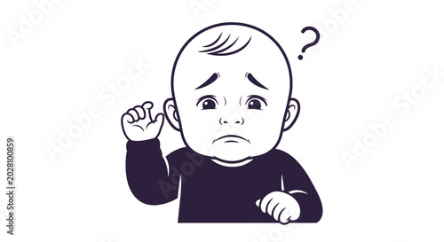 Schilderij op canvas Confused baby with question mark above.