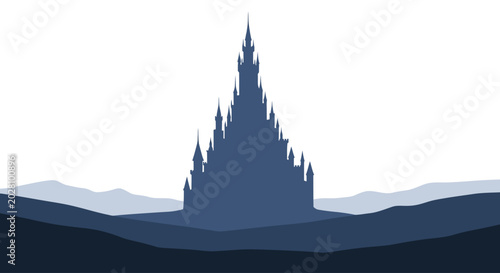 Canvas Print Dark fantasy castle silhouette mountain.