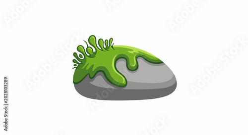 A cartoonish grey pebble with bright green slime dripping over it
