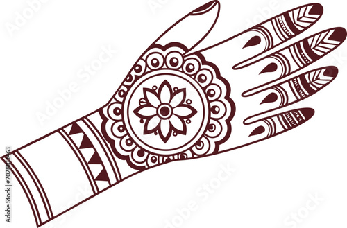 Bridal Mehndi Design Illustration. Traditional Wedding Henna Design. Elegant Bridal Mehndi Pattern. Floral Henna Tattoo Design. Indian Bridal Mehndi Illustration. Decorative Mehndi Art Design.