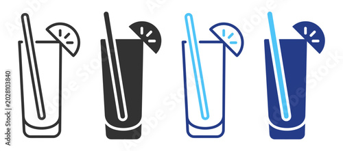 Refreshing cocktail beverage icon collection with citrus drink outline symbols on transparent background