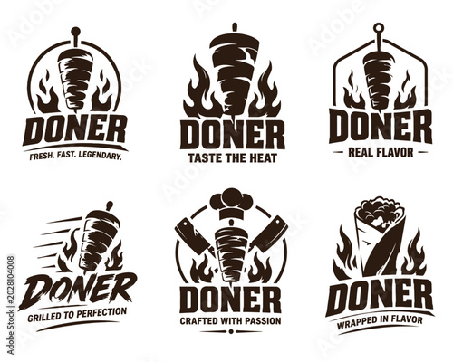 Traditional Turkish doner kebab barbecue logo collection.