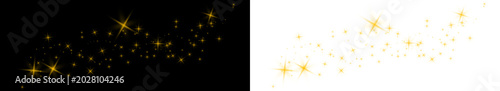 Golden sparkles and stars on black and transparent backgrounds for decoration and design