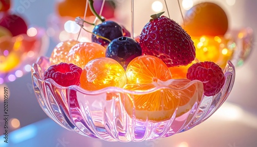AI Illustration of Frozen Fruits in Ice Dessert, Horizontal Composition