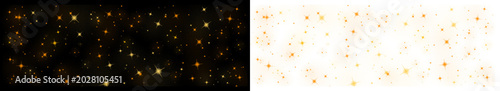 Fotografia Golden sparkles and stars on black and transparent backgrounds for decoration an