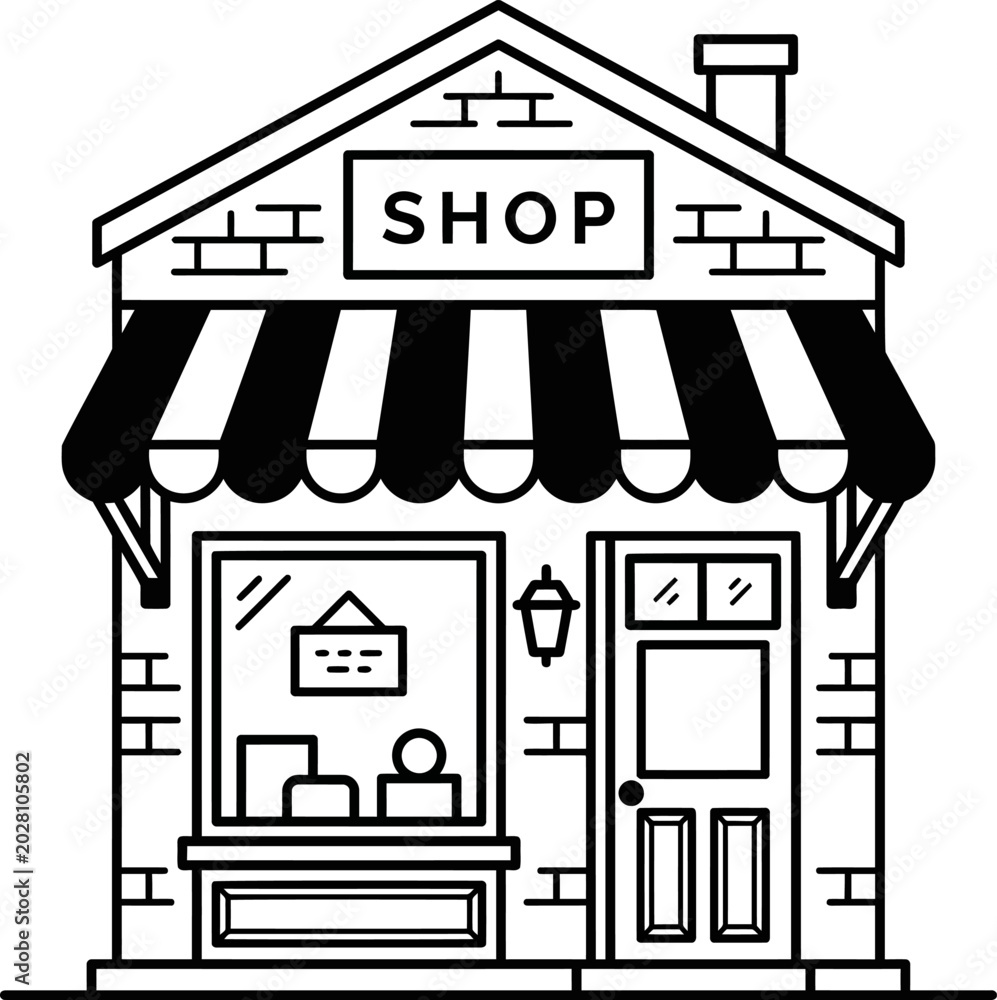Obraz premium Line art retail shop icon, nobody, illustration, simple design