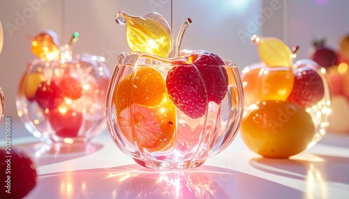 AI Illustration of Frozen Fruits in Ice Dessert, Horizontal Composition