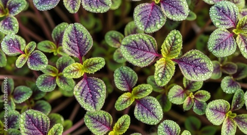 Amaranth Microgreens Fresh Vibrant Growth with Dew Drops Detailed Close Up of Organic Edible Leaves Seedlings in a Garden