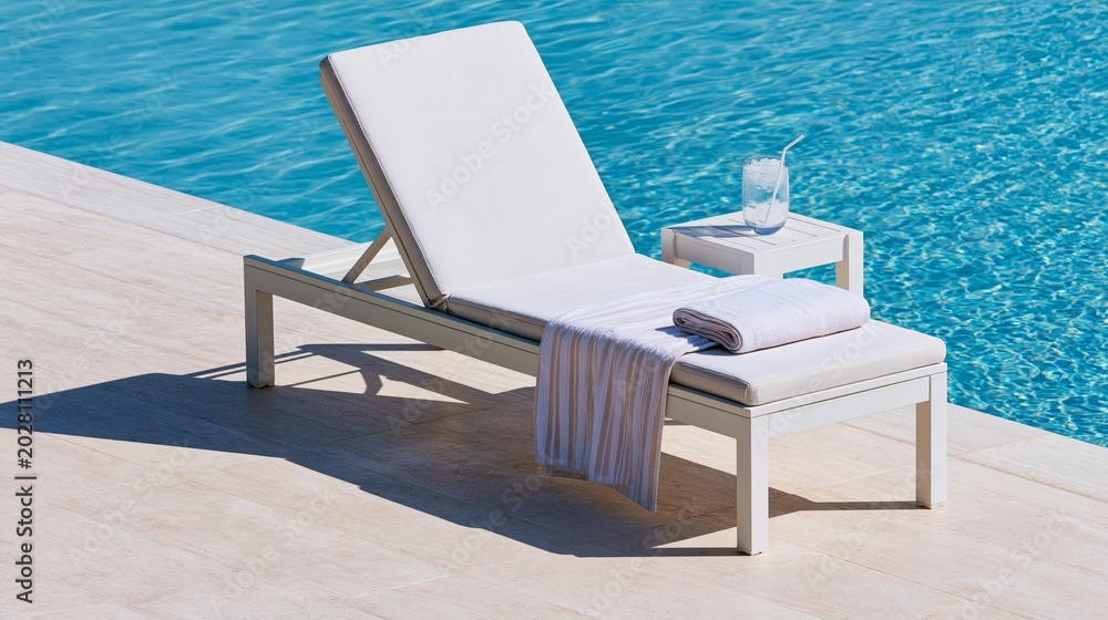 Fototapeta premium Poolside Chair with Folded Towel