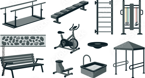 Photos Physical Therapy and Rehabilitation Gym Equipment Vector Set Featuring Parallel