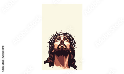 Fotografía Jesus Christ wearing crown of thorns looking upward illustration