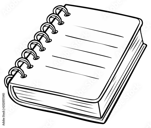 Simple Outline Illustration of a Wire Bound Spiral Notebook with Lined Pages