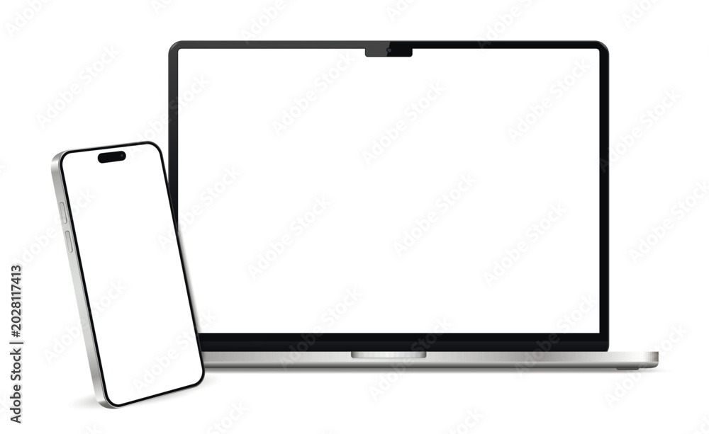 Obraz premium Realistic Mobile Phone and Laptop Computer Mockup