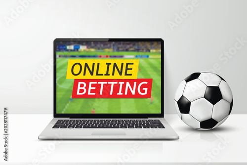 Online betting promotion displayed on a laptop screen in live soccer match