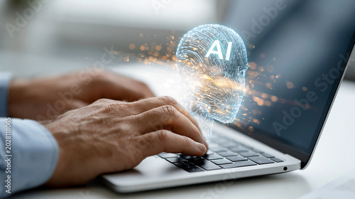 AI Brain on Laptop: A close...