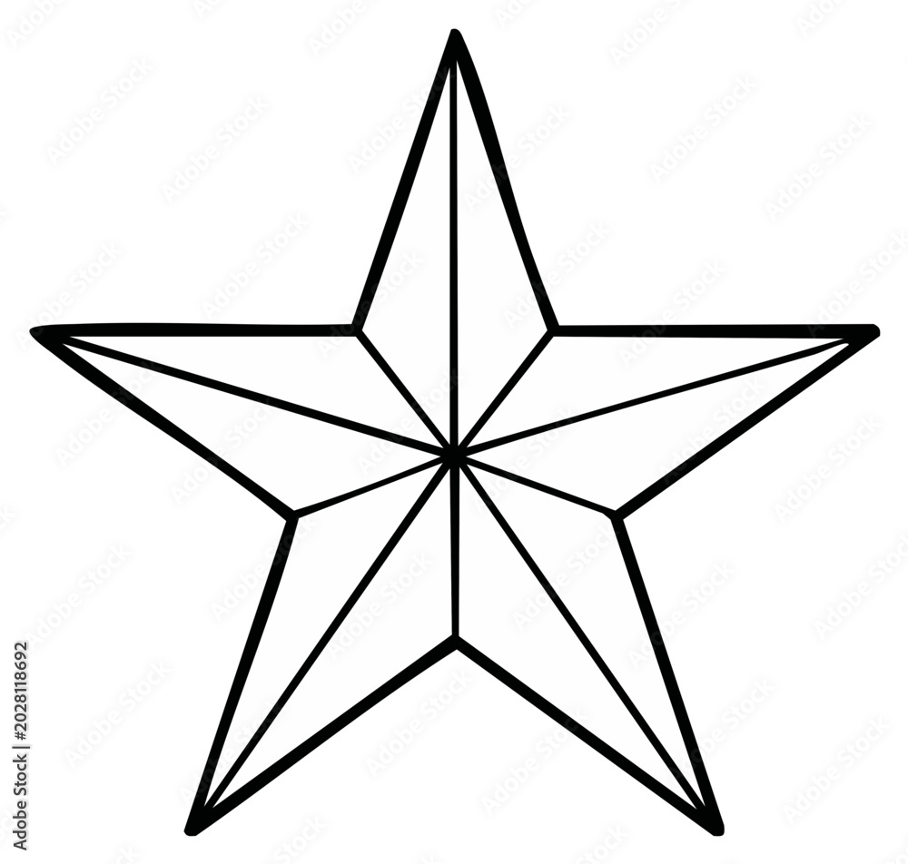 Obraz premium Black outline of a five-pointed star geometric shape, isolated vector illustration