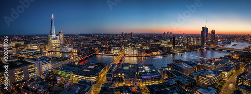 Photography Panoramic aerial view of the skyline of London, England, stretching from London