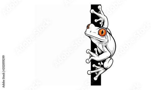 Photos Tree frog peeking behind vertical black bar vector illustration