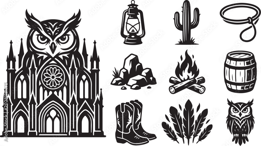 Fototapeta premium Western Gothic Symbols and Icons Set Collection
