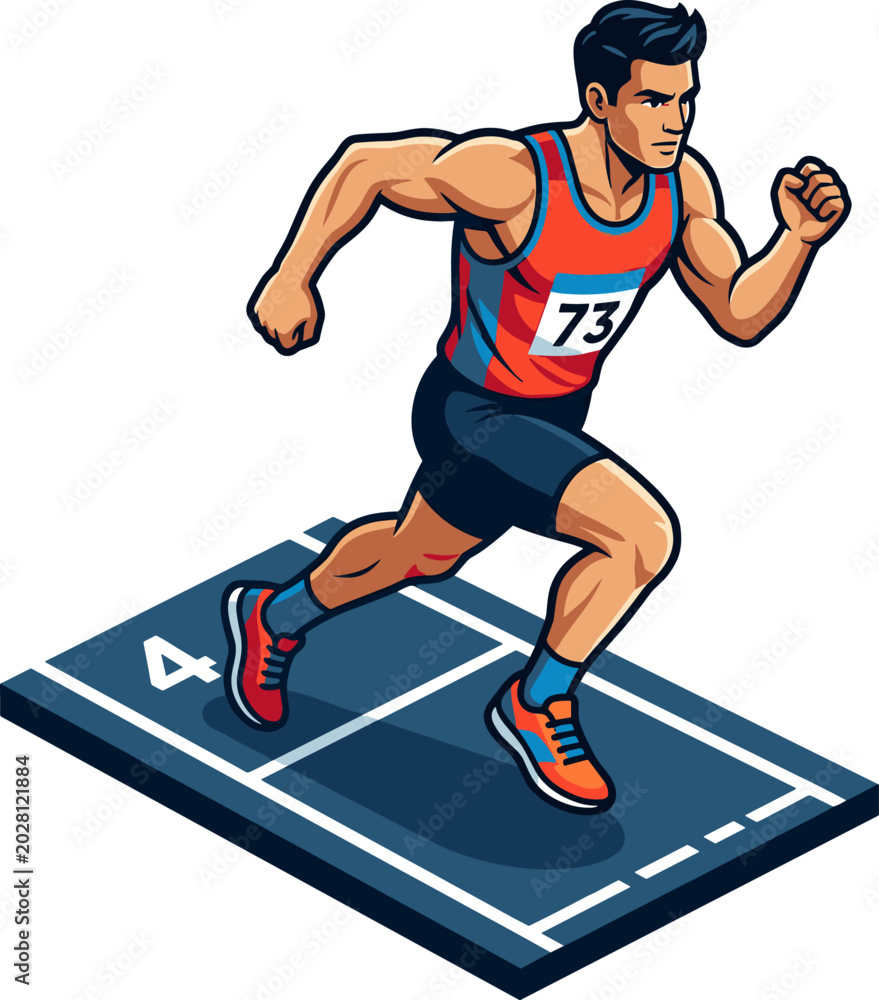 Obraz premium Athletic male sprinter running fast on track during competition