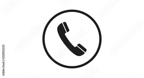 Minimalist black phone handset icon in circle on white background