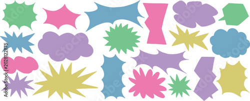 Konstfotografi Pastel abstract comic bursts collection with colorful retro speech shapes and playful blobs