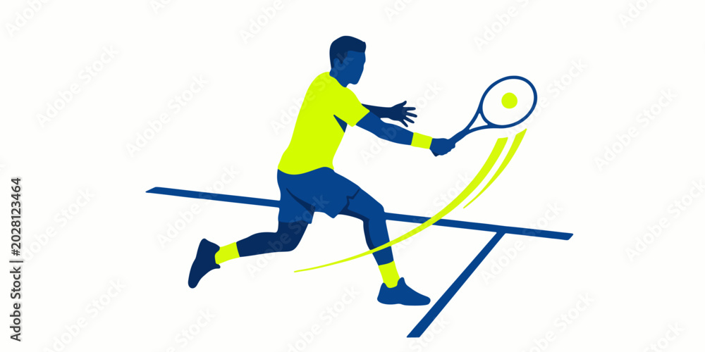 Fototapeta premium professional tennis player silhouette in action hitting the ball. Dynamic male athlete with racket on court concept. Vector illustration
