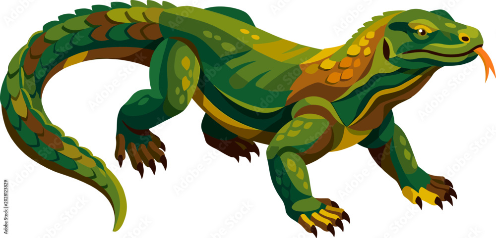 Fototapeta premium Large monitor lizard crawling with detailed scales and long tail